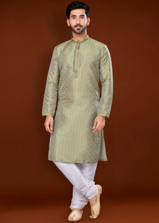 Green Woven Kurta Pajama In Jacquard