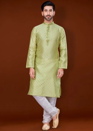 Green Woven Kurta Pajama In Jacquard