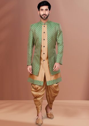 Brown Jacket Style Sherwani With Dhoti