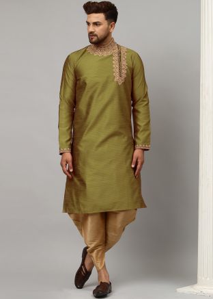 Green Readymade Embroidered Kurta