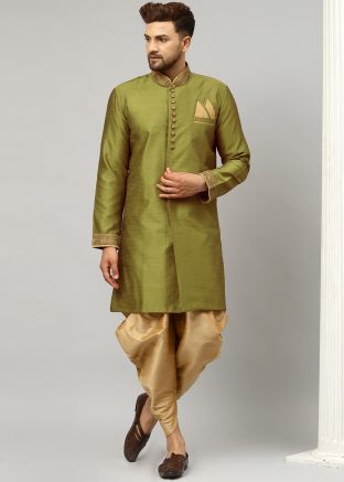Readymade Green Woven Indo Western Sherwani