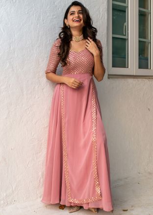 Pink Sequins Embellished Long Dress