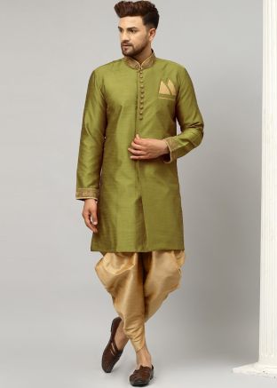 Readymade Green Woven Indo Western Sherwani