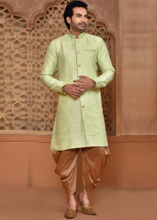 Green Indowestern Sherwani With Dhoti