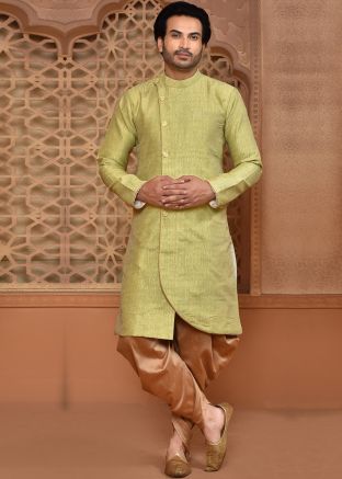 Green Asymmetric Indowestern Sherwani & Dhoti