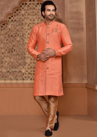 Orange Woven Indowestern Sherwani