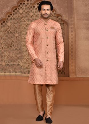 Peach Indowestern Sherwani For Mens