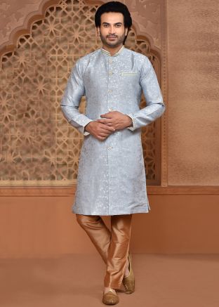 Blue Woven Indowestern Sherwani