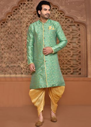 Green Woven Indowestern Sherwani & Dhoti