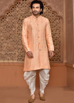 Peach Woven Indowestern Sherwani