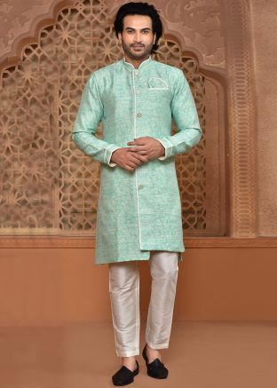 Blue Festive Mens Indowestern Sherwani