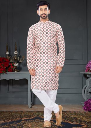 Off-White Printed Mends Kurta Pajama