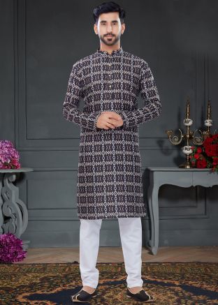 Purple Mens Kurta Pajama In Digital Print