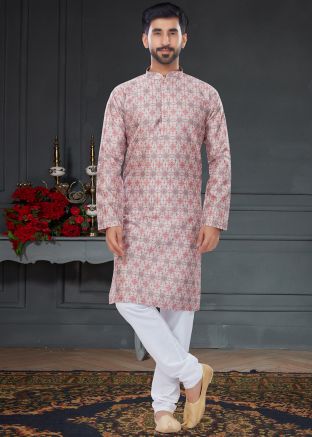 Multicolor Silk Kurta Pajama In Digital Print