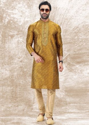 Reaadymade Golden Woven Kurta With Pajama
