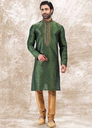Readymade Green Embroidered Kurta Pajama