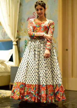 Multicolor Cotton Silk Gown In Digital Print