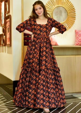 Multicolor Digital Print Gown In Cotton Silk