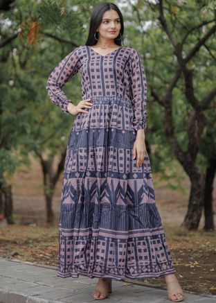 Readymade Blue Digital Print Flared Dress