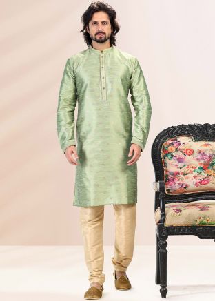 Green Readymade Woven Kurta & Pajama