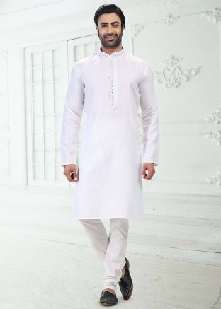 White Cotton Mens Kurta Pajama