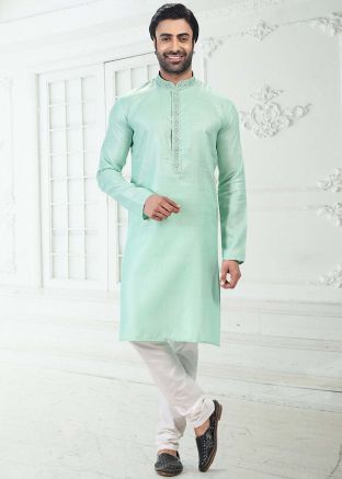Green Mens Cotton Kurta Pajama 