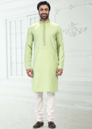 Green Embroidered Mens Kurta Pajama 