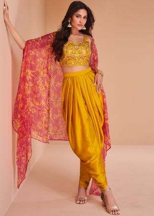 Yellow Embroidered Dhoti Set & Jacket