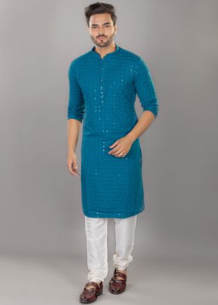 Blue Kurta Pajama In Art Silk