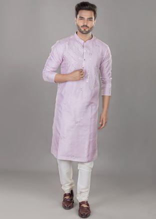 Purple Mirror Work Embellished Kurta Pajama
