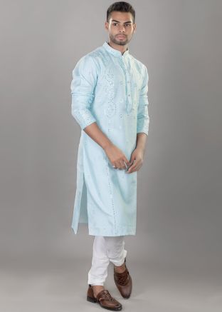 Blue Kurta Pajama In Art Silk