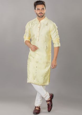 Yellow Kurta Pajama In Art Silk 