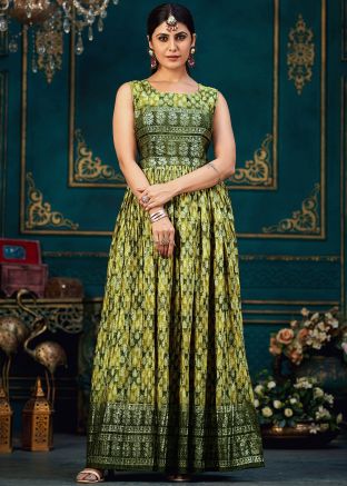 Green Digital Printed Dress In Chiffon