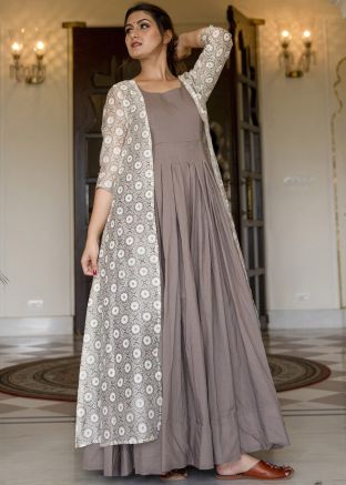 Grey Printed Dress In Cotton