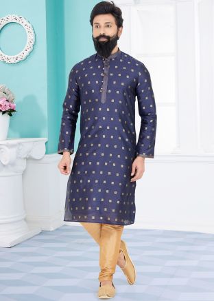 Blue Color Jacquard Readymade Kurta Pajama