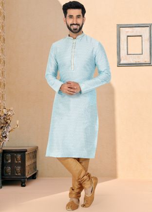 Blue Color Jacquard Readymade Kurta Pajama
