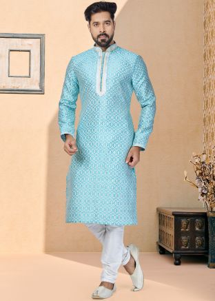 Green Color Jacquard Readymade Kurta Pajama
