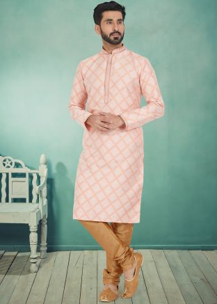 Pink Color Jacquard Readymade Kurta Pajama