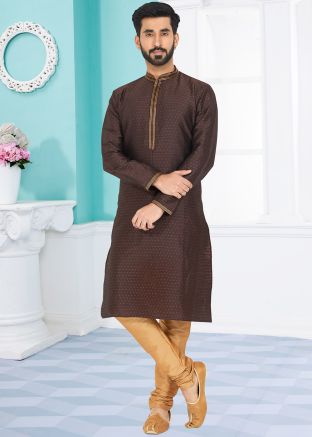 Maroon Color Jacquard Readymade Kurta Pajama