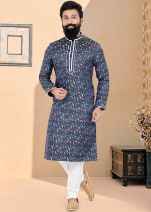 Blue Color Jacquard Readymade Kurta Pajama