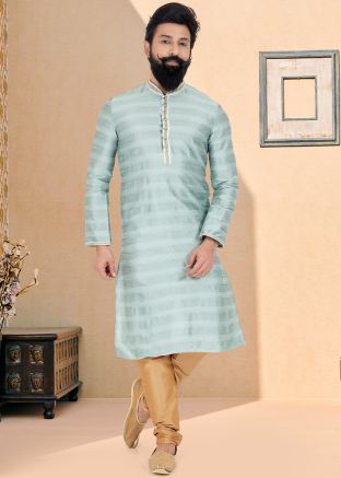 Grey Color Jacquard Readymade Kurta Pajama