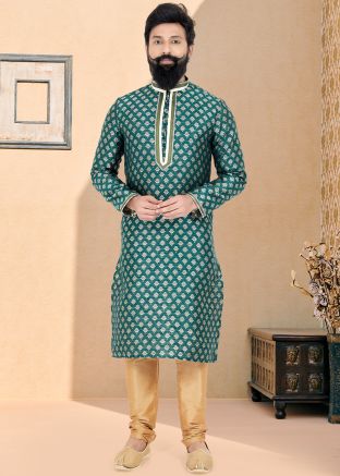 Green Color Jacquard Readymade Kurta Pajama