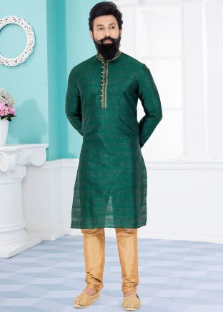 Green Color Jacquard Readymade Kurta Pajama