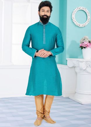 Green Color Jacquard Readymade Kurta Pajama