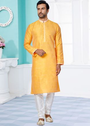 Yellow Color Jacquard Readymade Kurta Pajama