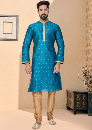 Green Color Jacquard Readymade Kurta Pajama
