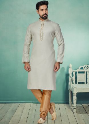 Grey Color Cotton Readymade Kurta Pajama