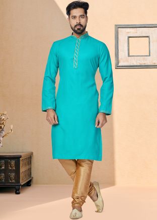 Blue Color Cotton Readymade Kurta Pajama