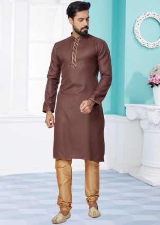 Brown Color Cotton Readymade Kurta Pajama