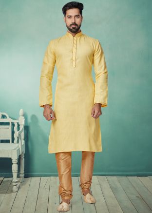 Yellow Color Cotton Readymade Kurta Pajama